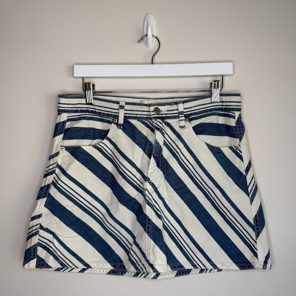 Universal Thread Striped Denim Mini Skirt White Blue